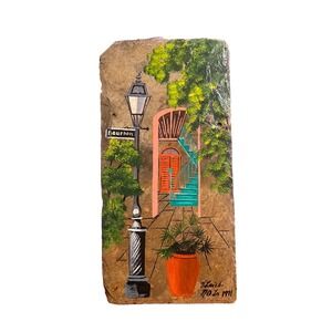 Vintage Handpainted Slate New Orleans Tile By Vivian E Laiche 1991 Bourbon St
